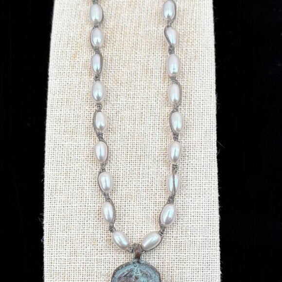 Boho Freshwater Pearl & Patina Pendant Necklace - Picture 4 of 6